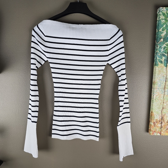A.L.C. Anya Striped Knit Ribbed Boatneck Top Size Small - Picture 9 of 15